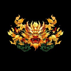 Wall Mural - Golden Dragon with Fire and Smoke Design