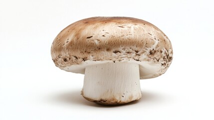 Single large button mushroom with a rich, earthy appearance, placed on a white background to emphasize its fresh and healthy qualities.