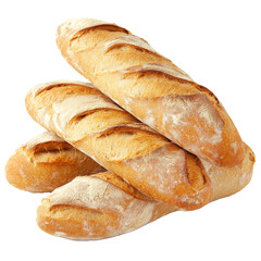 Wall Mural - A stack of freshly baked baguettes resting on a clean PNG surface, highlighting their golden crust and soft texture, baguette bread group stack isolated transparent background