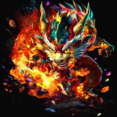 Poster - Fiery Dragon with Flaming Claws