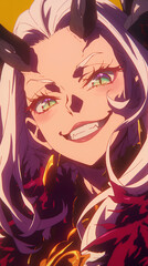 Poster - smiling anime woman Sign of the evil lord dragon Oni with generative ai