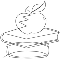 Fototapete - continuous line drawing students and books icon