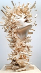 Poster - Abstract Wooden Sculpture of a Human Head.