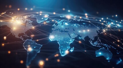 Poster - A digital global network background featuring a world map and luminous connections, highlighting the international reach of modern networks.