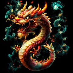 Poster - Fiery Dragon with Smoke and Flames