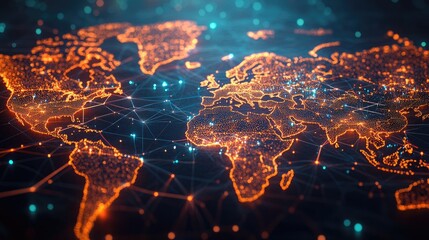 Poster - A global network background showing a world map with luminous nodes and lines, illustrating the complex web of global connectivity.