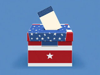 Ballot Concept with Patriotic Colors: Voting in the U.S.A. Elections – Minimalistic Design Featuring Red, White, and Blue Stripes and Blank Mockup Paper