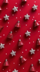 Poster - Festive Red and Silver Christmas Ornaments Pattern