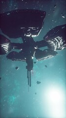 Wall Mural - high-tech space station explores a cosmic cloud of interstellar dust and gas, vertical
