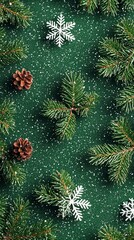 Canvas Print - Christmas Pattern with Pine Branches, Snowflakes and Pine Cones