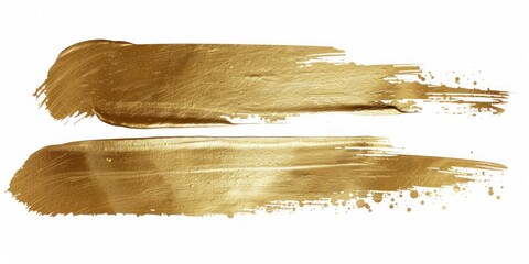 set of two different gold paint brush stroke element graphic on white background