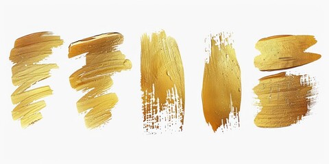 Wall Mural - set of six different gold paint brush stroke element graphic on white background