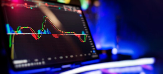 Technical analysis on the monitor of a computer. Fundamental and technical analysis concept.