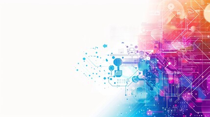 Wall Mural - a vector background smart use of technology. mostly white space with colourful graphics around the e