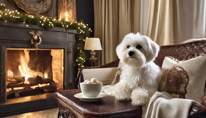 Dog in the living room rests on cold winter days.