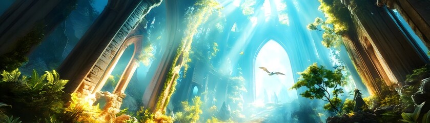 Wall Mural - Enchanted Forest Within Ruined Temple.