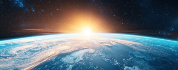 Wall Mural - Sunrise over Earth from Space.