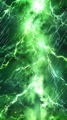 A stream of green lightning strikes straight from top to bottom. Anime style