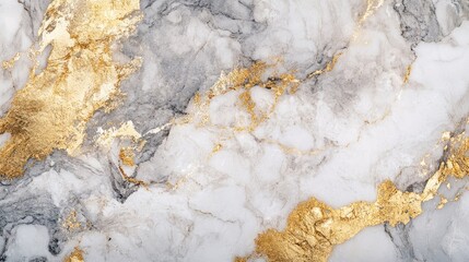 Poster - Fine texture of white marble with gray and gold veins, providing a luxurious and classic background pattern.