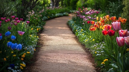 Poster - Photograph a charming garden path lined with blooming flowers.