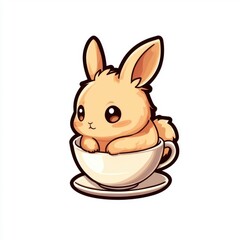 Wall Mural - Adorable Cartoon Bunny in a Teacup