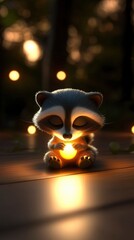 Sticker - Cute Raccoon Holding a Lightbulb in the Forest