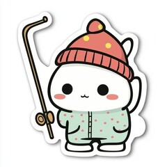 Poster - Cute Bunny Holding a Fishing Rod in Winter Outfit