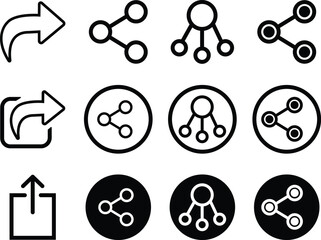 Poster - Share Outline icons Set. Arrow symbols. Reply send forward buttons connection sign isolated on transparent background. Share Link Button for Social Media Silhouette. Link for Web Site. Send Data Sign.