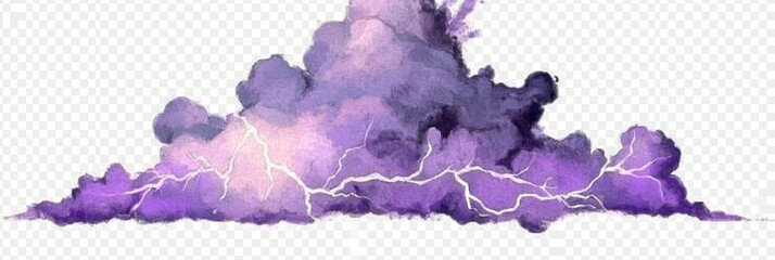 Poster - Watercolor Purple Storm Cloud With Lightning