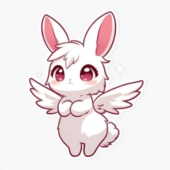 Poster - Adorable White Bunny with Wings - Kawaii Cartoon Illustration