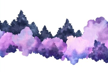 Canvas Print - Watercolor Purple and Blue Forest Silhouette