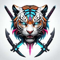 Sticker - Cybernetic Tiger with Swords