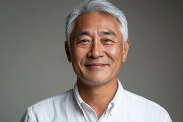 Portrait smile handsome senior mature Asian man isolated background, Generative AI