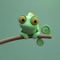 Canvas Print - Adorable Cartoon Chameleon on a Branch