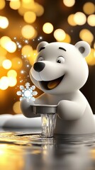 Sticker - Joyful Polar Bear Holding a Snowflake in a Winter Wonderland