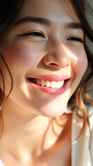 Canvas Print - Close-up of a woman smiling with sunlight on her face