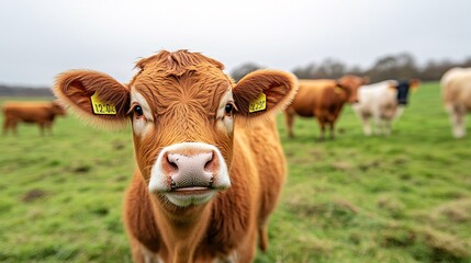 Poster - AI-controlled irrigation system optimizing the growth of pastureland for livestock with the farmer adjusting settings through a smartphone app Stock Photo with copy space