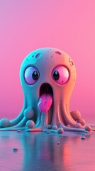 Canvas Print - Cute Cartoon Octopus Character with Tongue Out