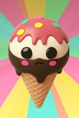 Poster - Sad Ice Cream Cone with Colorful Background