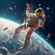 © Алена Долотина - Shop and goods in space. An astronaut buys in an open space.