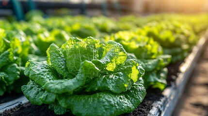 Poster - Farmer utilizing AI to manage pest control in a plant factory by monitoring crop conditions and applying treatments only where needed Stock Photo with copy space