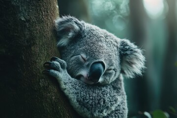 Sticker - Cute Koala Bear Sleeping in a Tree Close Up