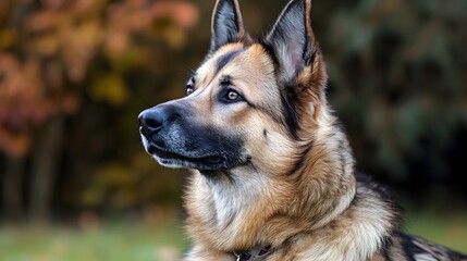 Majestic german shepherd in autumnal forest