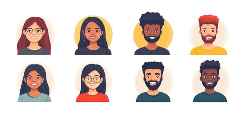 Wall Mural - Set of various people avatars illustration. Multiethnic user portraits. Different human face icons. Male and female characters. Smiling men and women, Generative AI