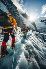 Poster - Group of people trekking through the snow-covered mountainside