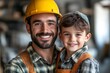 © Visual Venture - Joyful handyman embracing with son stock photo, Generative AI