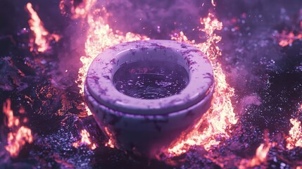 Poster - Burning Toilet Bowl Surreal Fantasy Concept