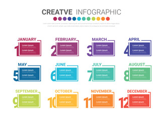 Canvas Print - Presentation business infographic template, Timeline for 12 months, 1 year, can be used for workflow, process diagram, flow chart.