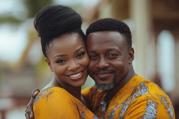 Happy african mother and adult son hugging each other while smiling on camera at home terrace, Generative AI