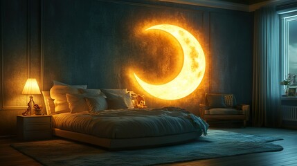 Wall Mural - Stylish Space with Crescent Moon Wall Art and Celestial Decor for a Modern Night Sky Atmosphere